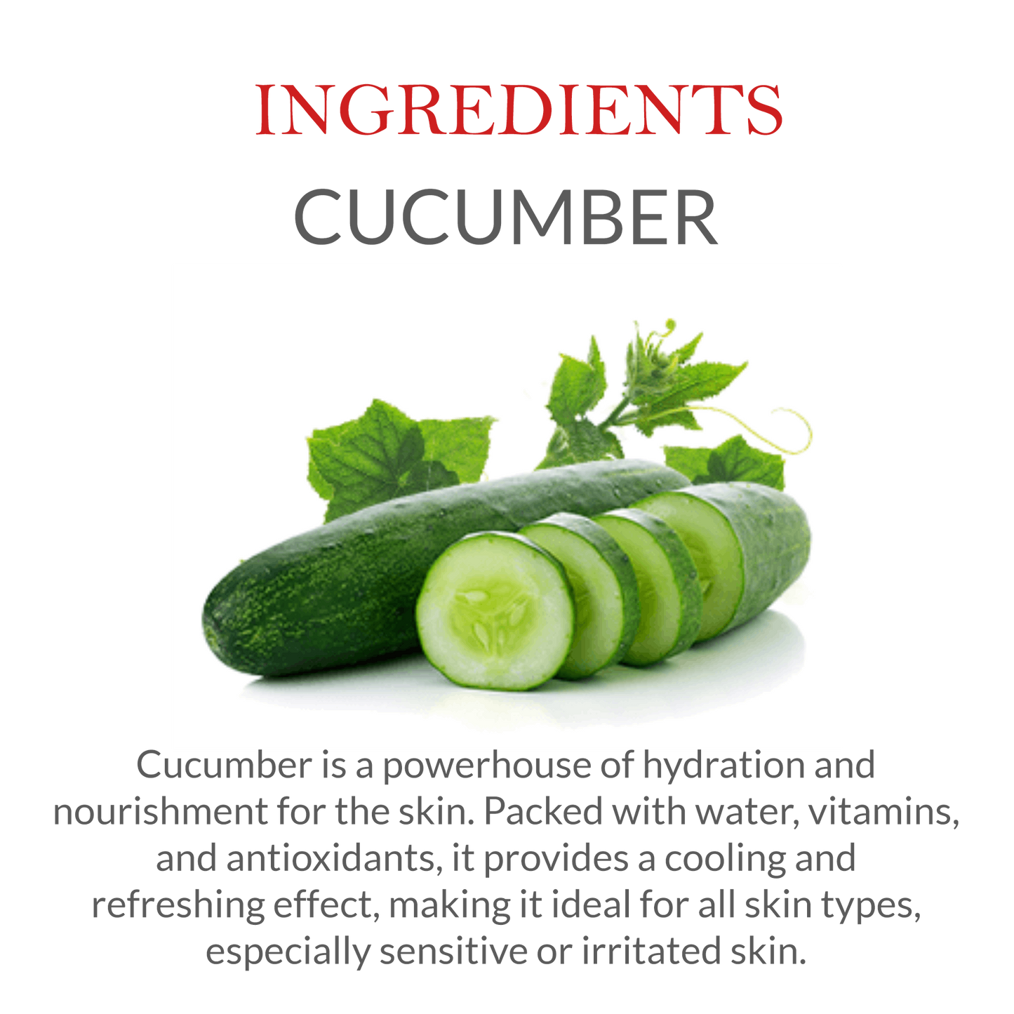 List of natural ingredients in Khadi Cucumber Water Toning Face Wash, including cucumber extract & neem