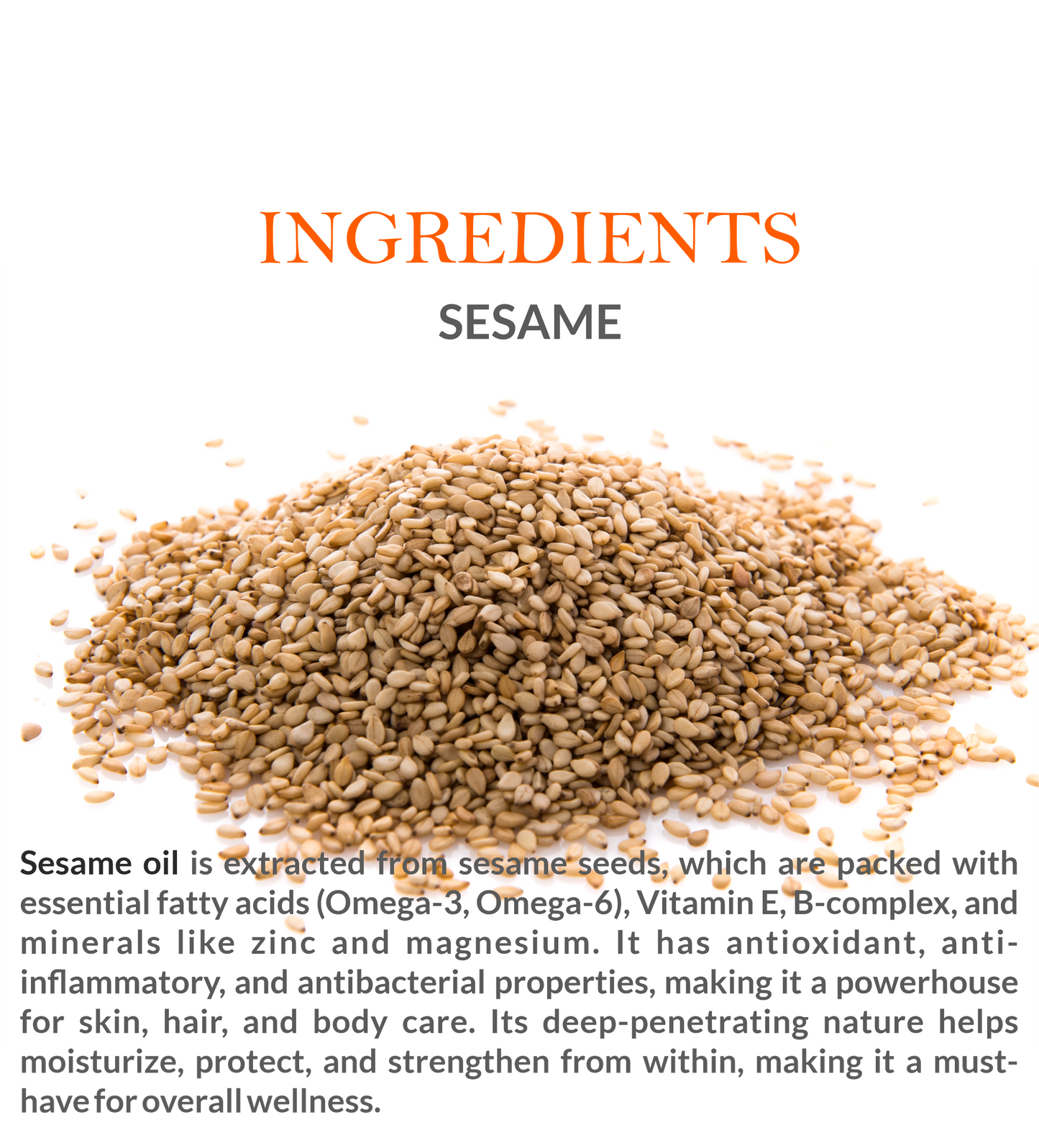 Natural ingredients in Khadi Sesame Seed Oil โ Pure sesame extract & vitamins