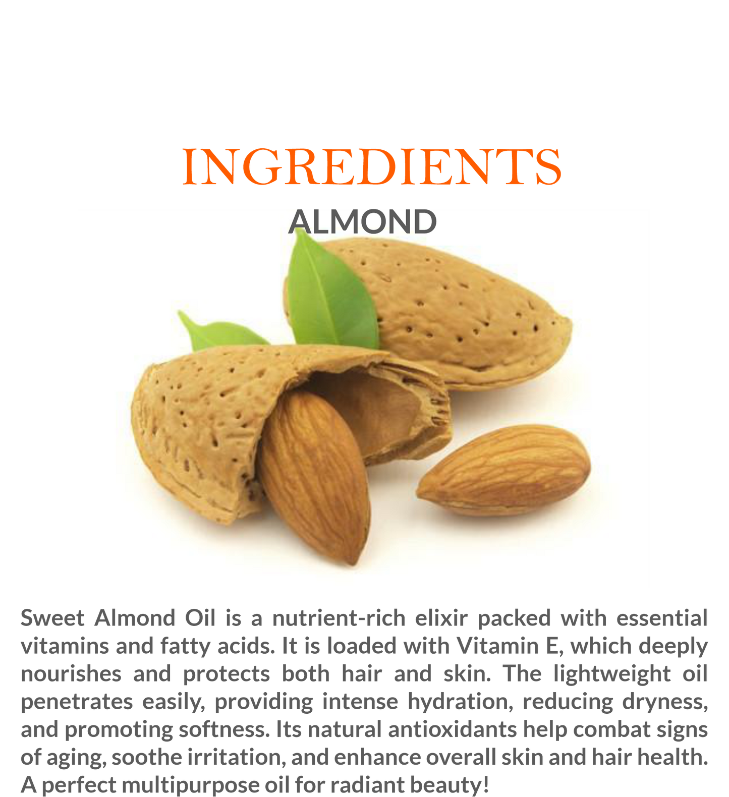 Natural ingredients in Khadi Sweet Almond Oil β Pure almond extract & essential nutrients