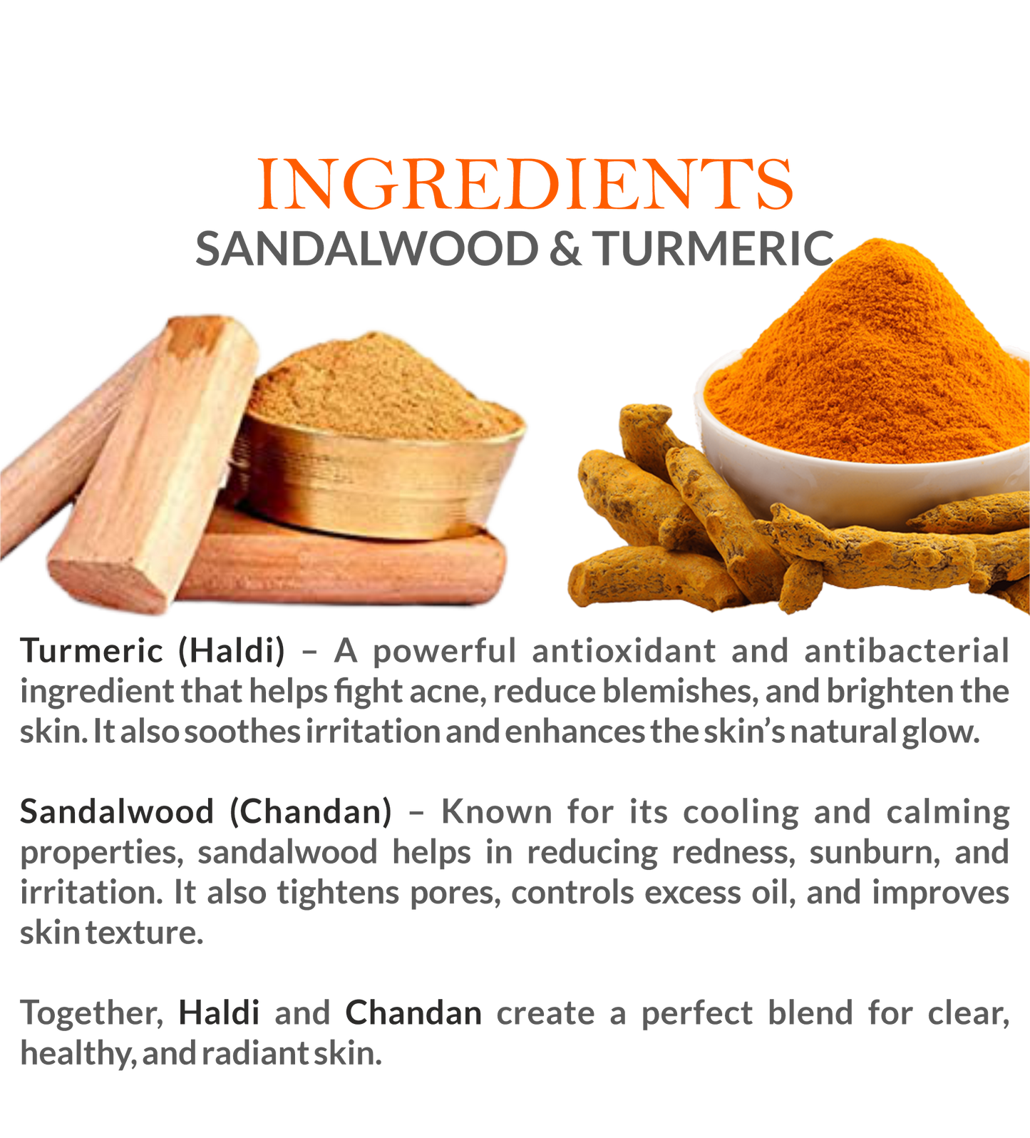 Natural Ingredients in Mountain Ayurveda Haldi Chandan Face Pack – Turmeric, Sandalwood & Multani Mitti