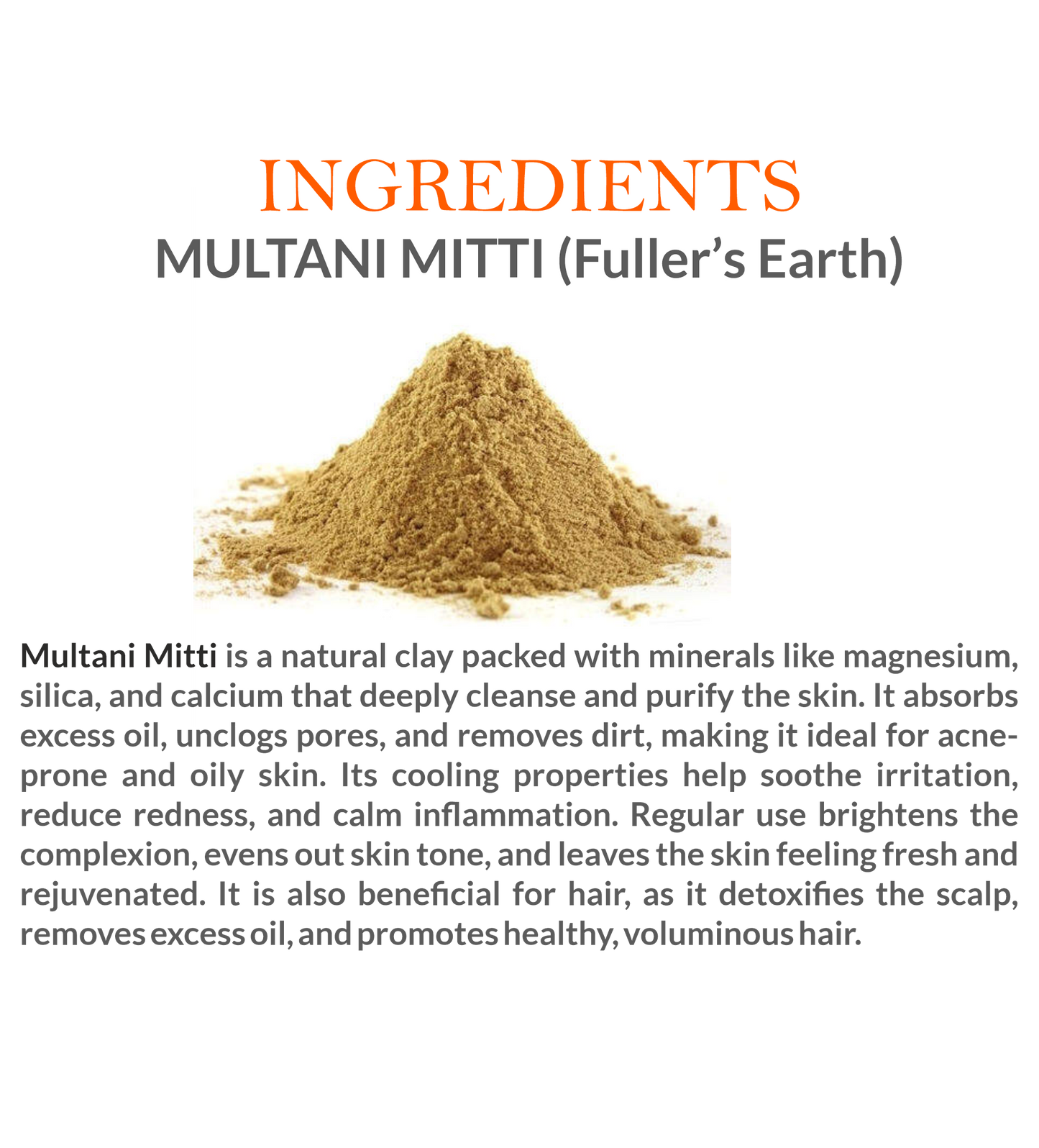 Natural Ingredients in Mountain Ayurveda Multani Mitti – 100% Pure Fuller's Earth