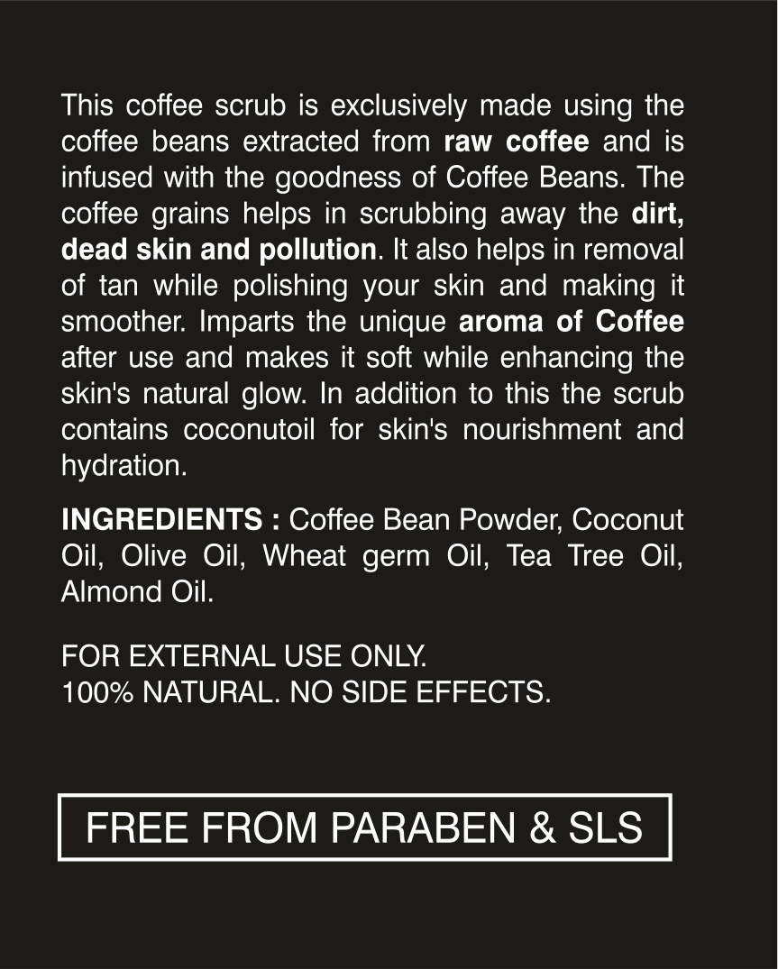 Natural Ingredients in Mountain Ayurveda Raw Coffee Body Scrub – Coffee Bean Powder, Coconut Oil, Essential Oils