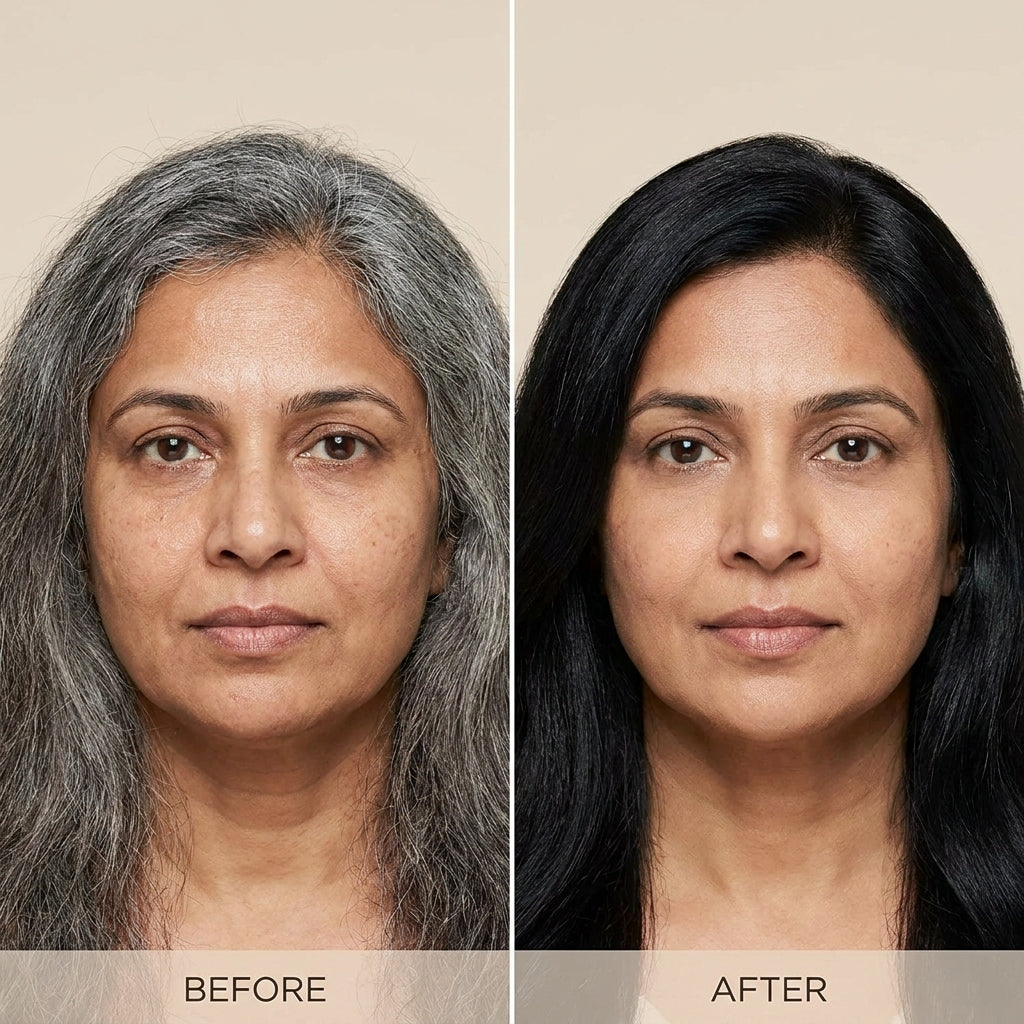 before and after result of janakshahi black henna powder