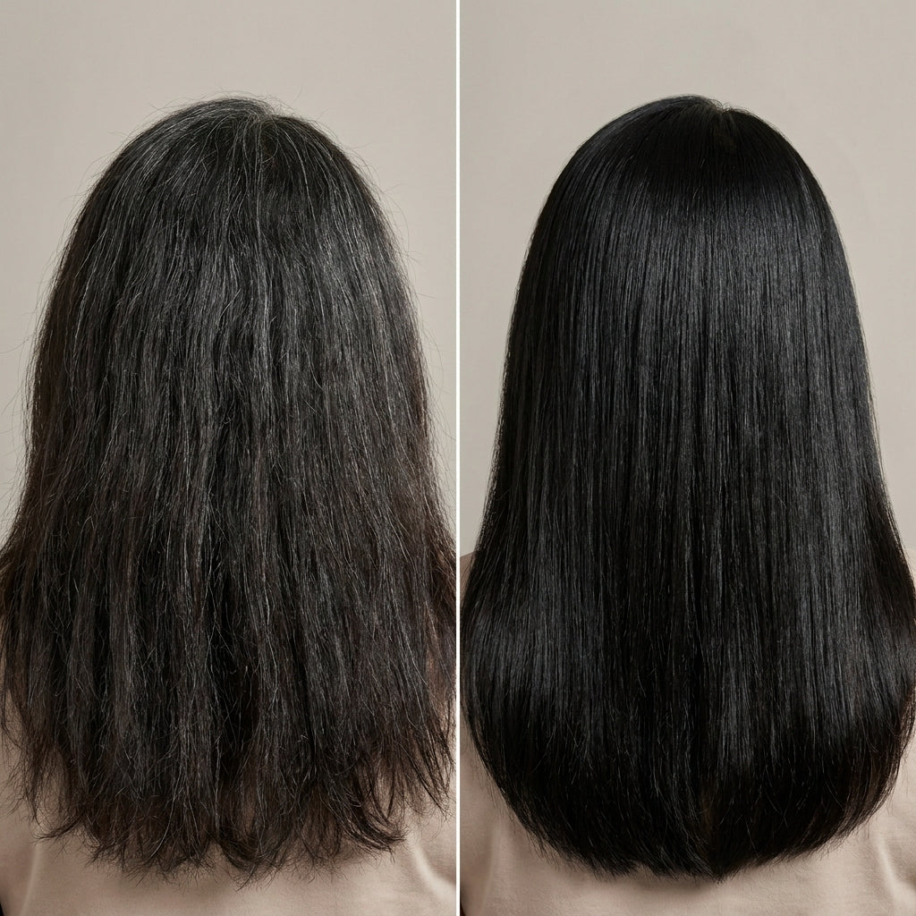 before and after result of janakshahi black henna powder back profile
