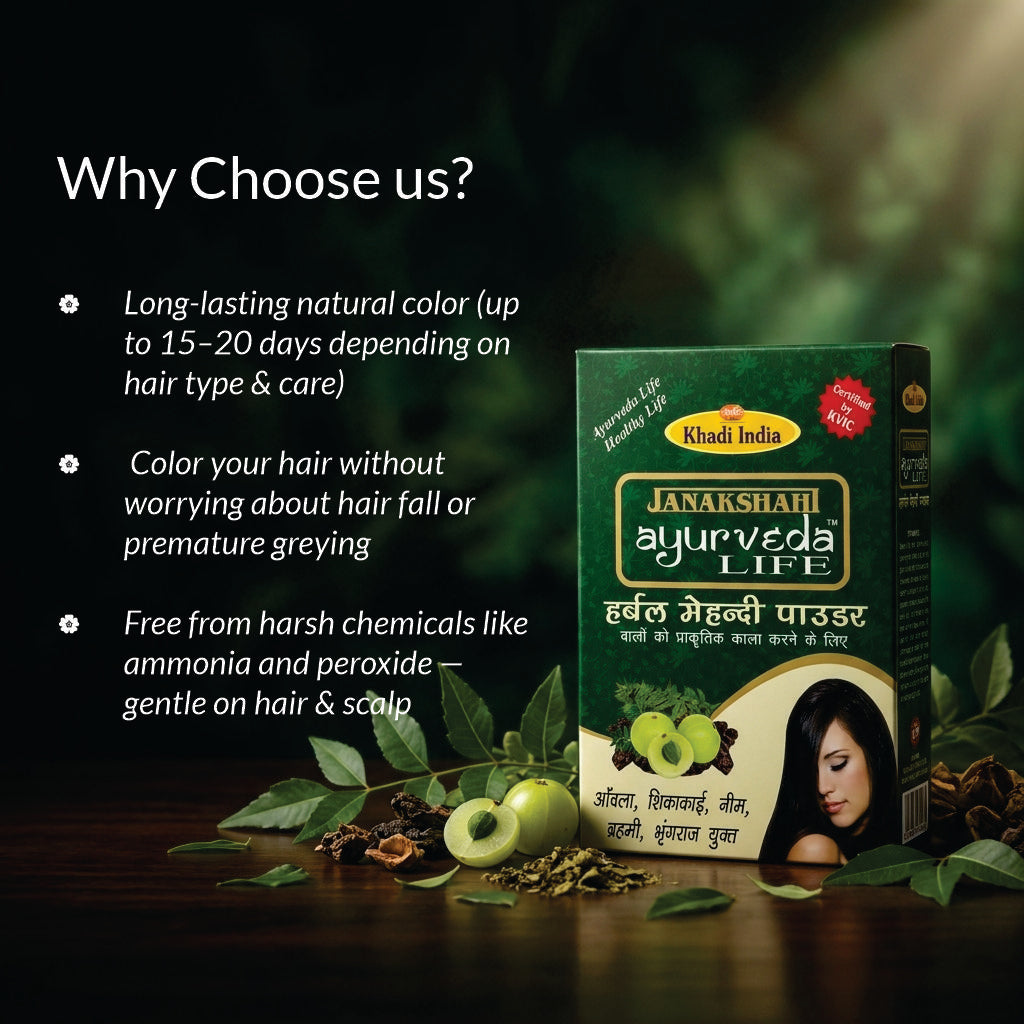 Janakshahi Black Henna Powder – Natural Black Hair Color for Grey Hair