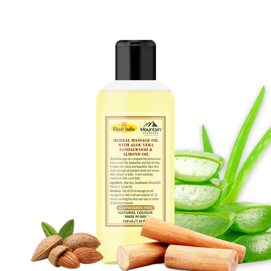 Khadi Herbal Massage Oil with Aloe Vera, Sandalwood Oil & Almond Oil 210 ml