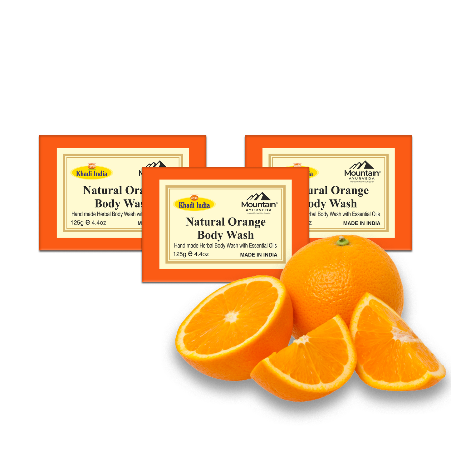 Khadi Ayurvedic Orange Soap 125g (Pack of 3)