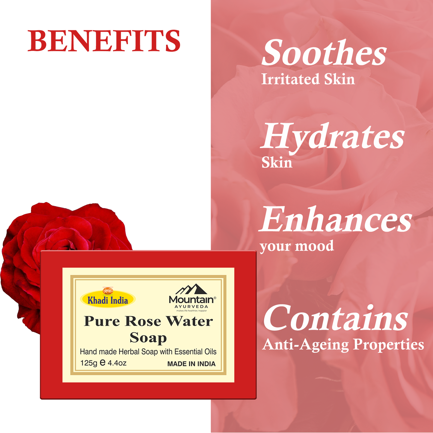 Khadi Rose Water Soap 125g (Pack of 3)