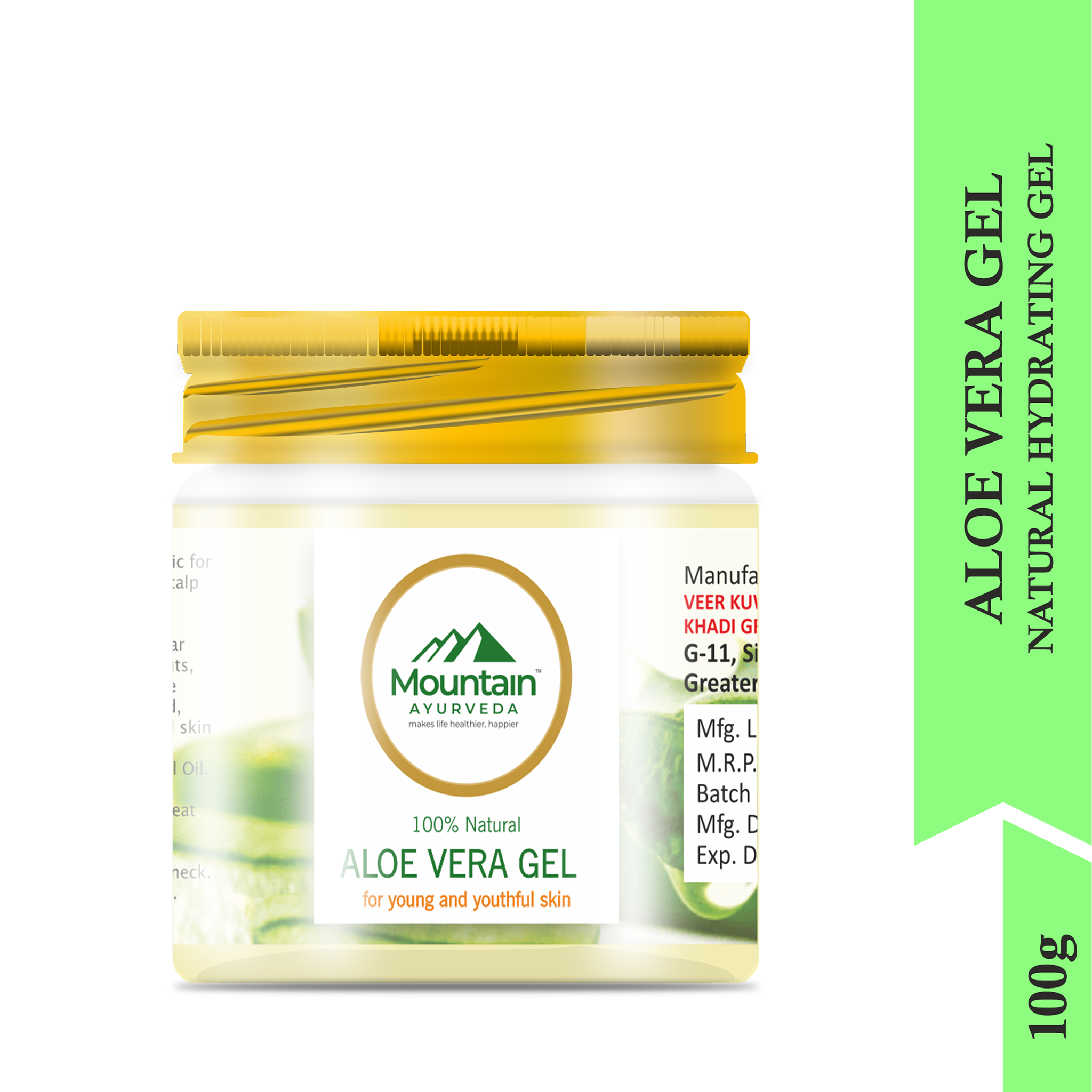 Mountain Ayurveda 100g Aloe Vera Gel – Pure Aloe Vera for Skin and Hair Care