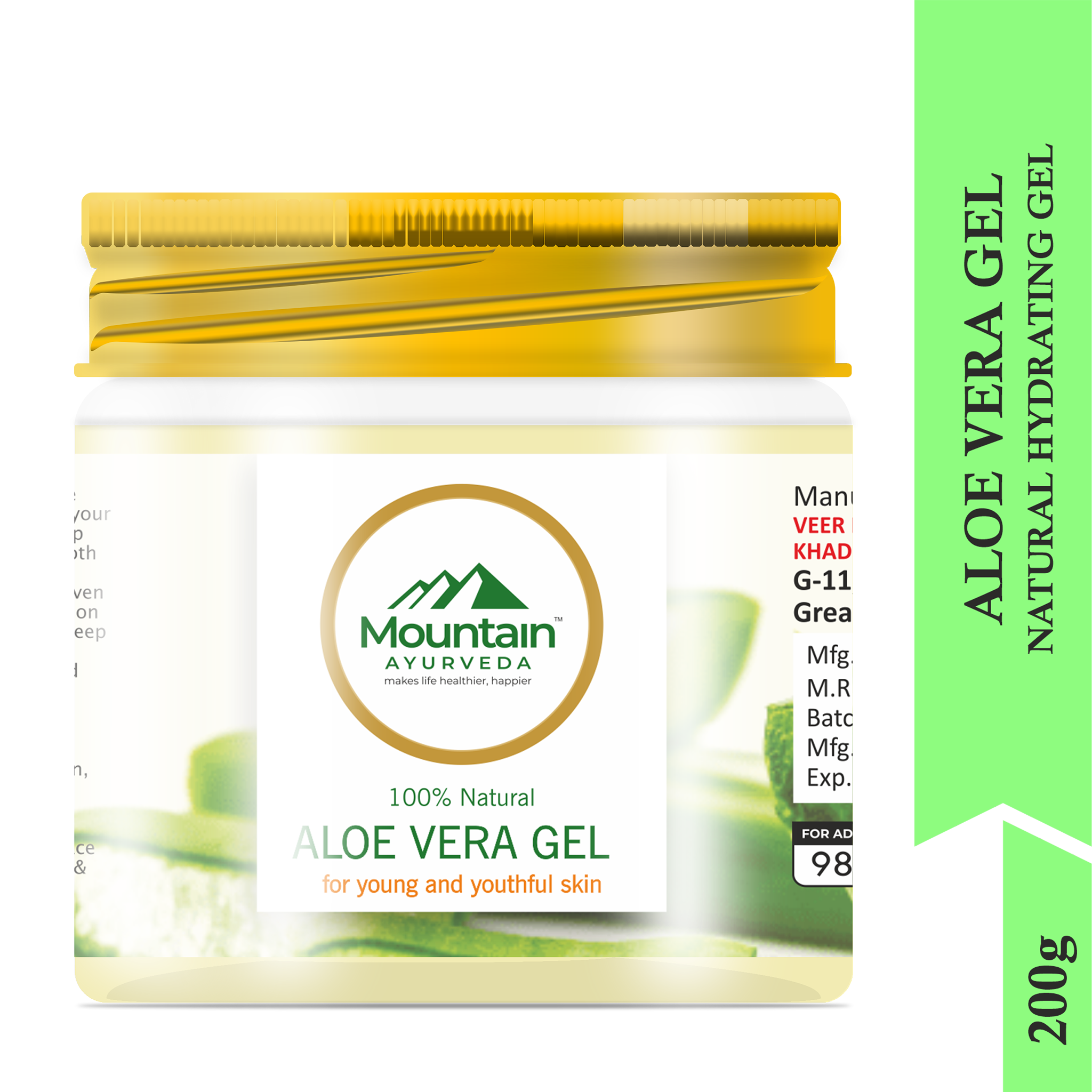Mountain Ayurveda 200g Aloe Vera Gel – Pure Aloe Vera for Skin and Hair Care