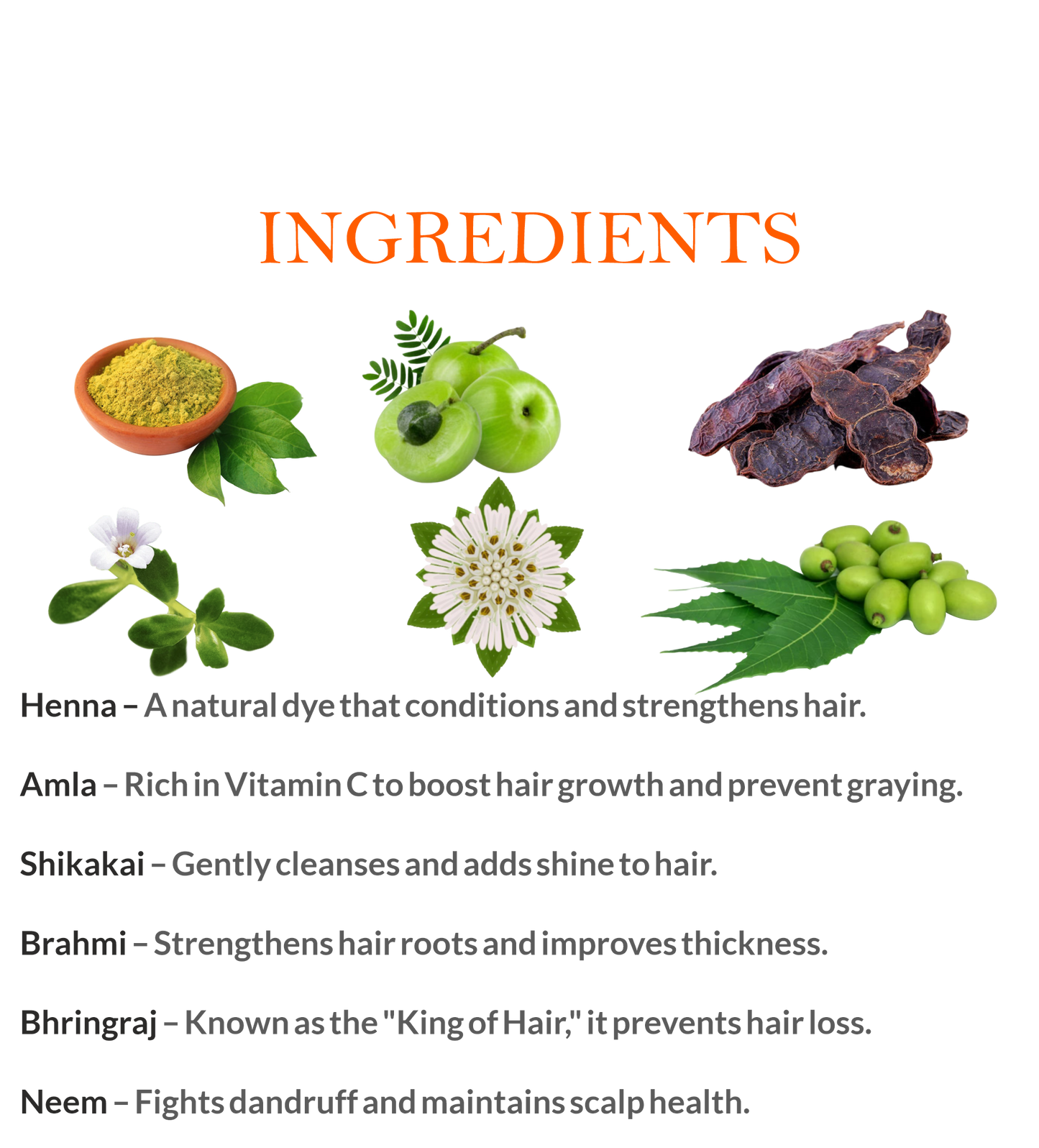 Natural Ingredients in Janakshahi Brown Henna – Henna, Amla, Bhringraj & Shikakai