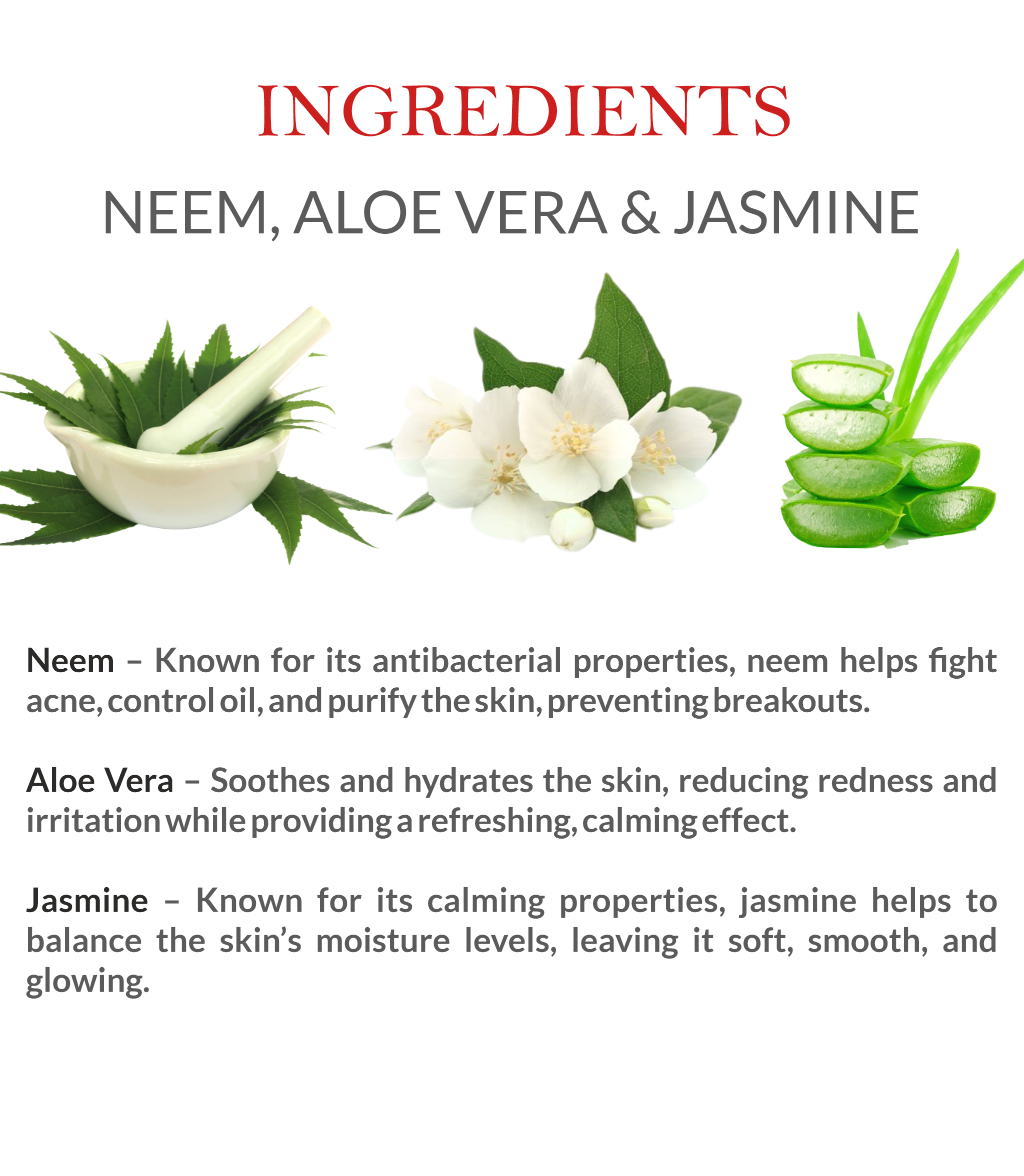 Natural Ingredients in Janakshahi Jasmine Neem Aloe Vera Face Scrub – Neem, Aloe Vera & Jasmine