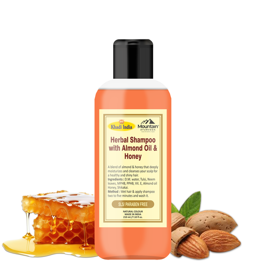 Khadi Herbal Almond Honey Shampoo 210ml for hair nourishment and shine