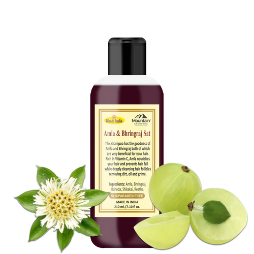 Khadi Herbal Amla Bhringraj Shampoo 210ml for hair growth and strengthening