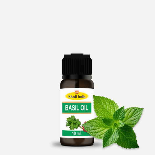 Khadi Basil Essential Oil 10 ml – 100% Pure & Natural for Hair, Skin & Aromatherapy