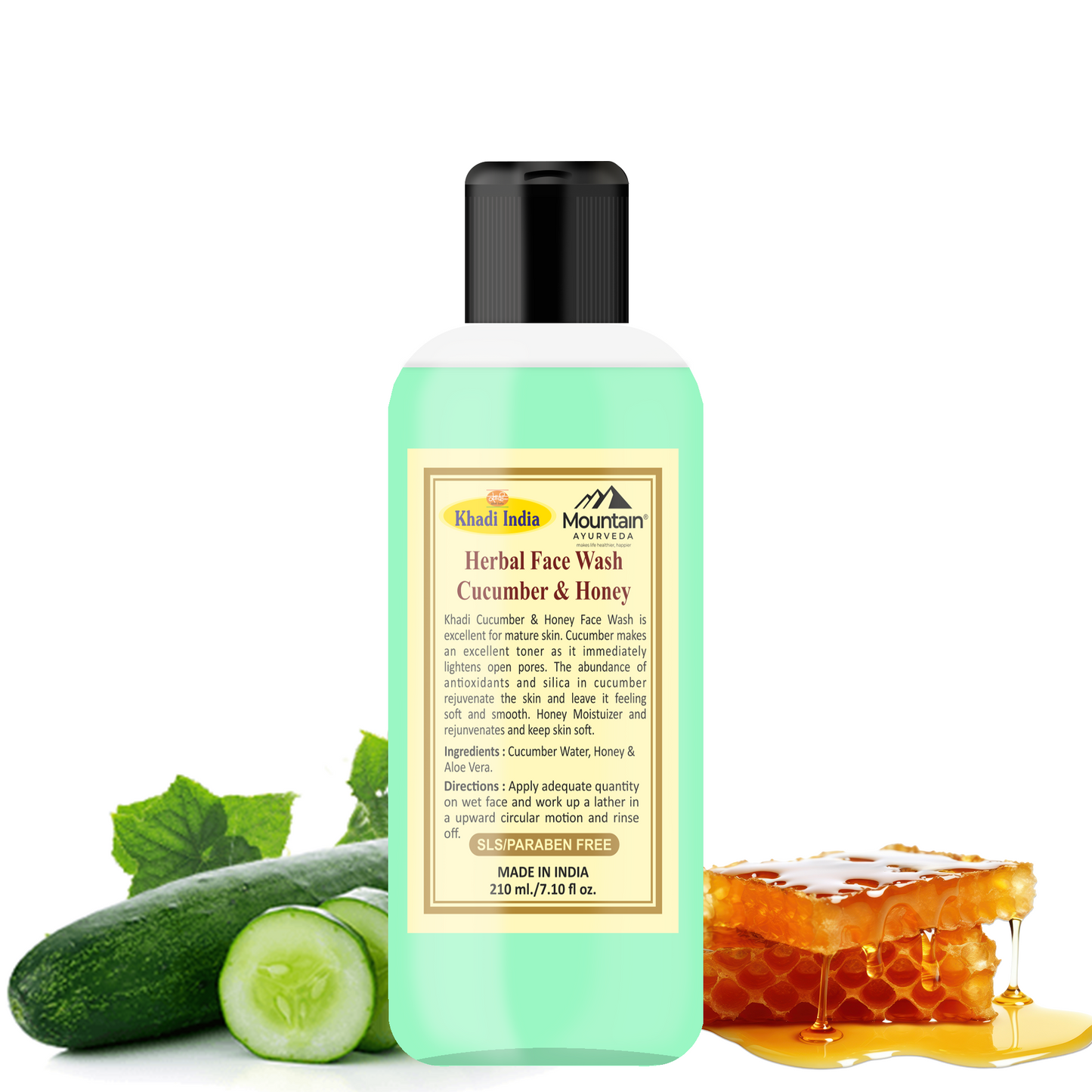 Khadi Cucumber & Honey Herbal Face Wash 210ml – Hydrating and refreshing cleanser for all skin types
