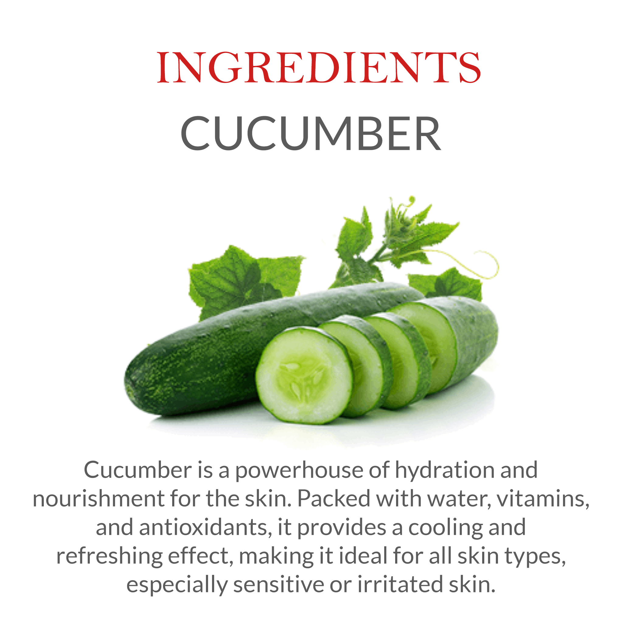 List of natural ingredients in Khadi Cucumber Water Toning Face Wash, including cucumber extract & neem
