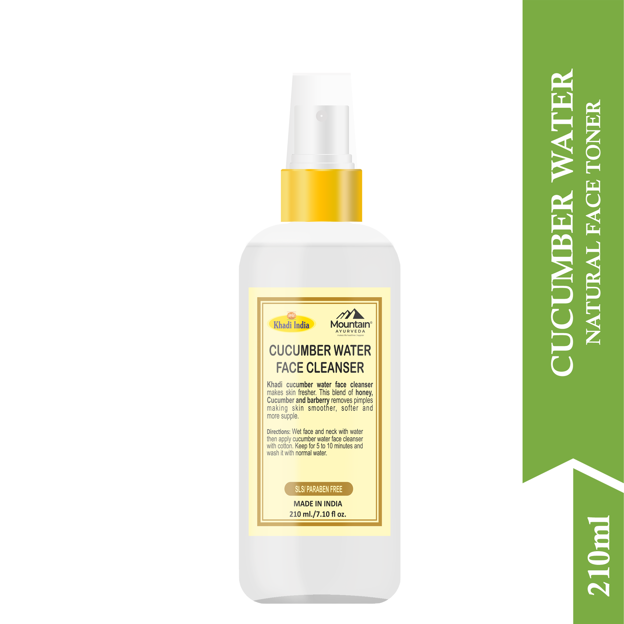 Side view of Khadi Cucumber Water Toning Face Wash bottle with refreshing skincare packaging