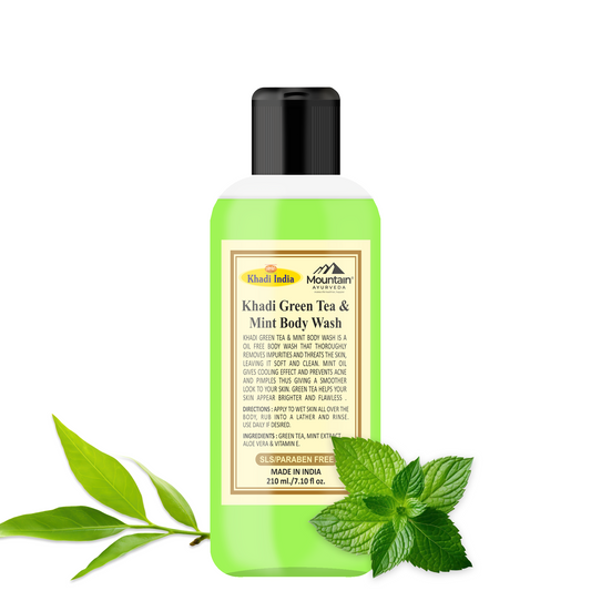 Khadi Green Tea & Mint Body Wash 210ml – Detoxifying and refreshing herbal cleanser