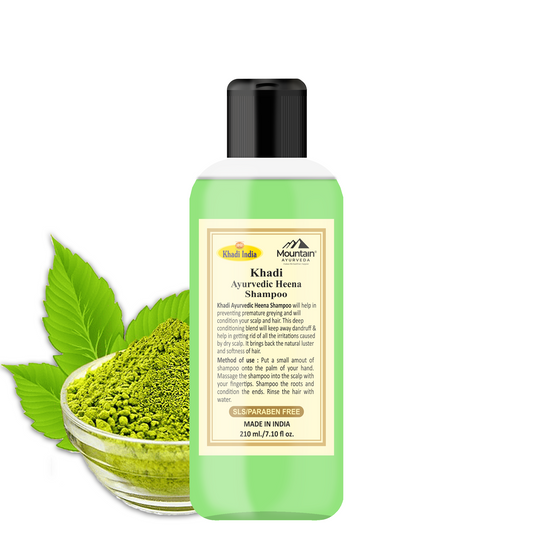Khadi Herbal Henna Shampoo 210ml for strengthening and natural hair color enhancement
