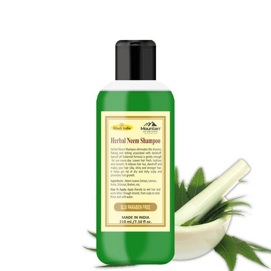Khadi Herbal Neem Shampoo 210ml – Ayurvedic Anti-Dandruff & Scalp Care