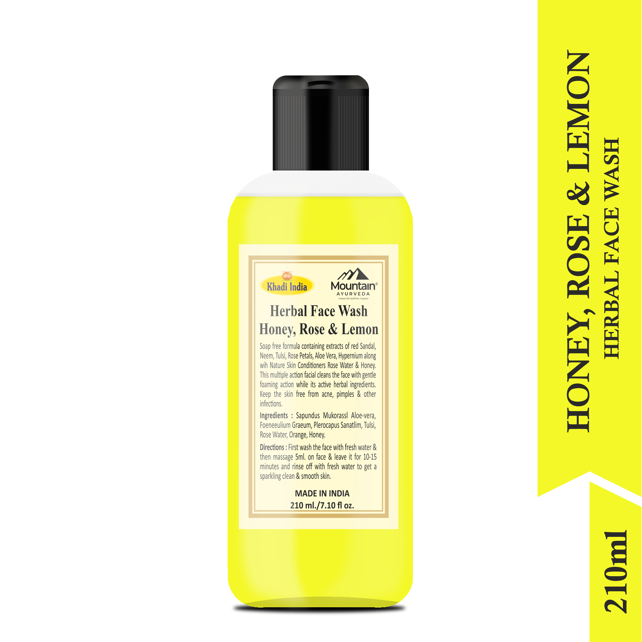 Side view of Khadi Honey Rose & Lemon Face Wash bottle with natural ingredients