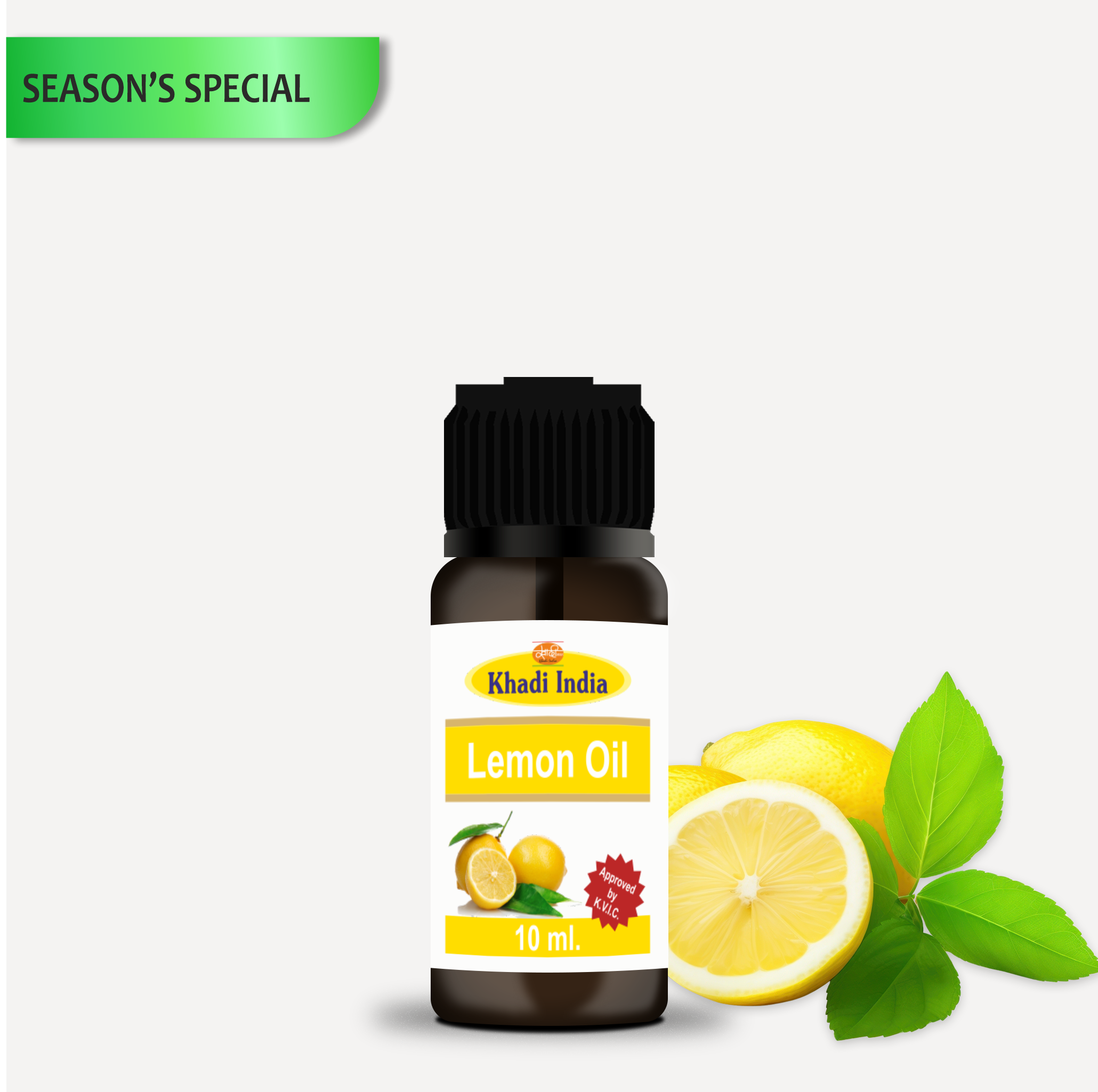 Khadi Lemon Essential Oil 10ml – 100% Pure & Natural for Skin, Hair & Aromatherapy
