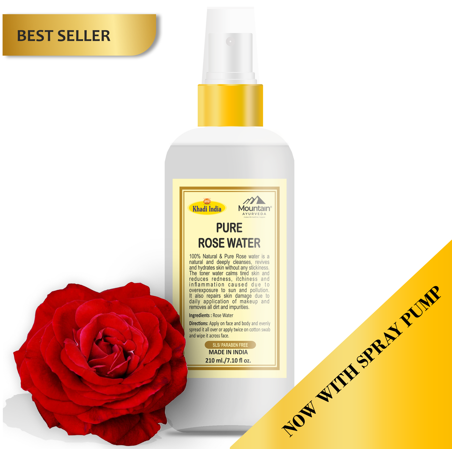 Khadi Pure Rose Water 210ml – Natural toner for skin hydration & pore tightening
