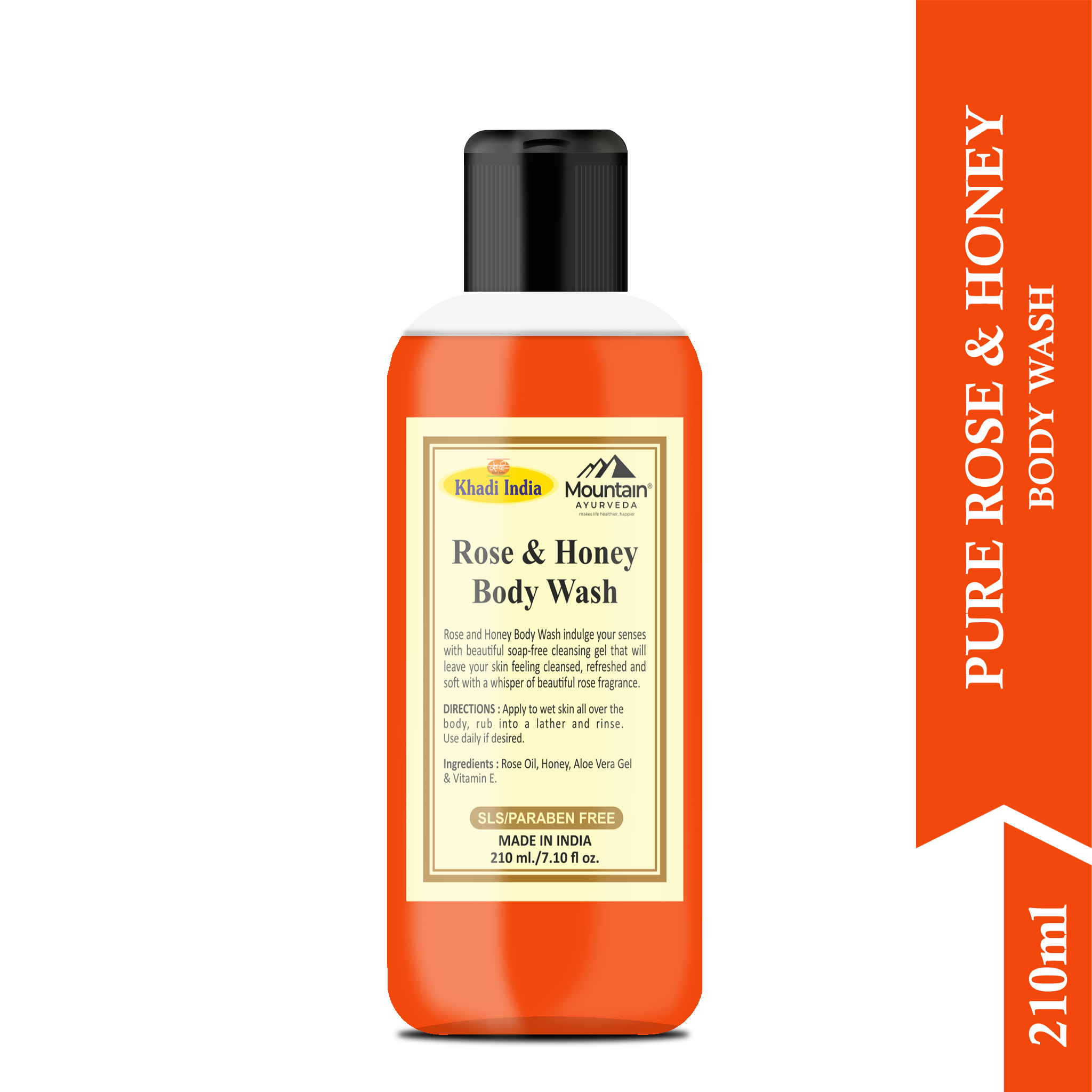 Side view of Khadi Rose & Honey Body Wash with natural herbal extracts