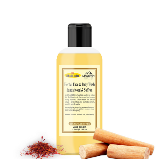 Khadi Sandal & Saffron Body Wash 210ml – Herbal brightening and hydrating cleanser