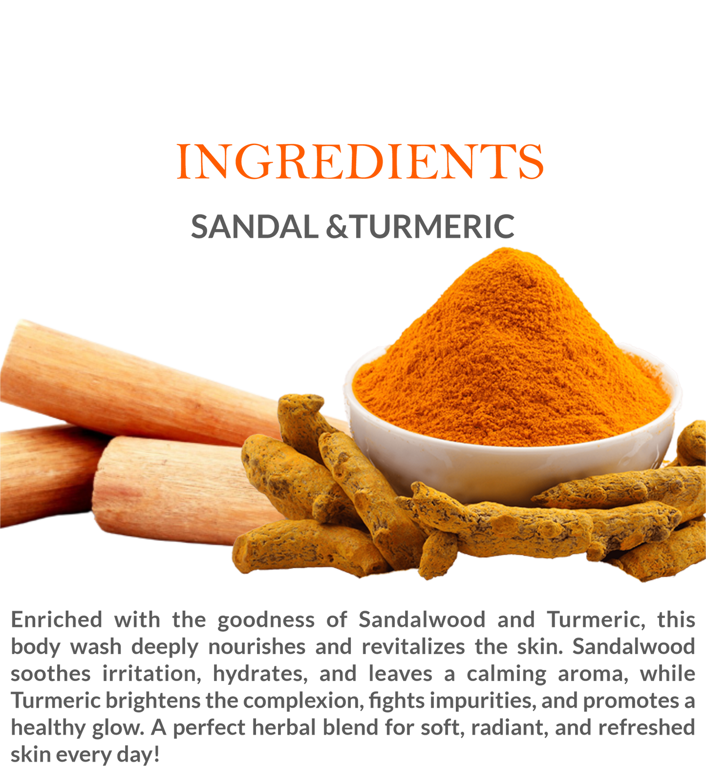 Ingredients list of Khadi Sandal & Turmeric Body Wash featuring Sandalwood & Turmeric