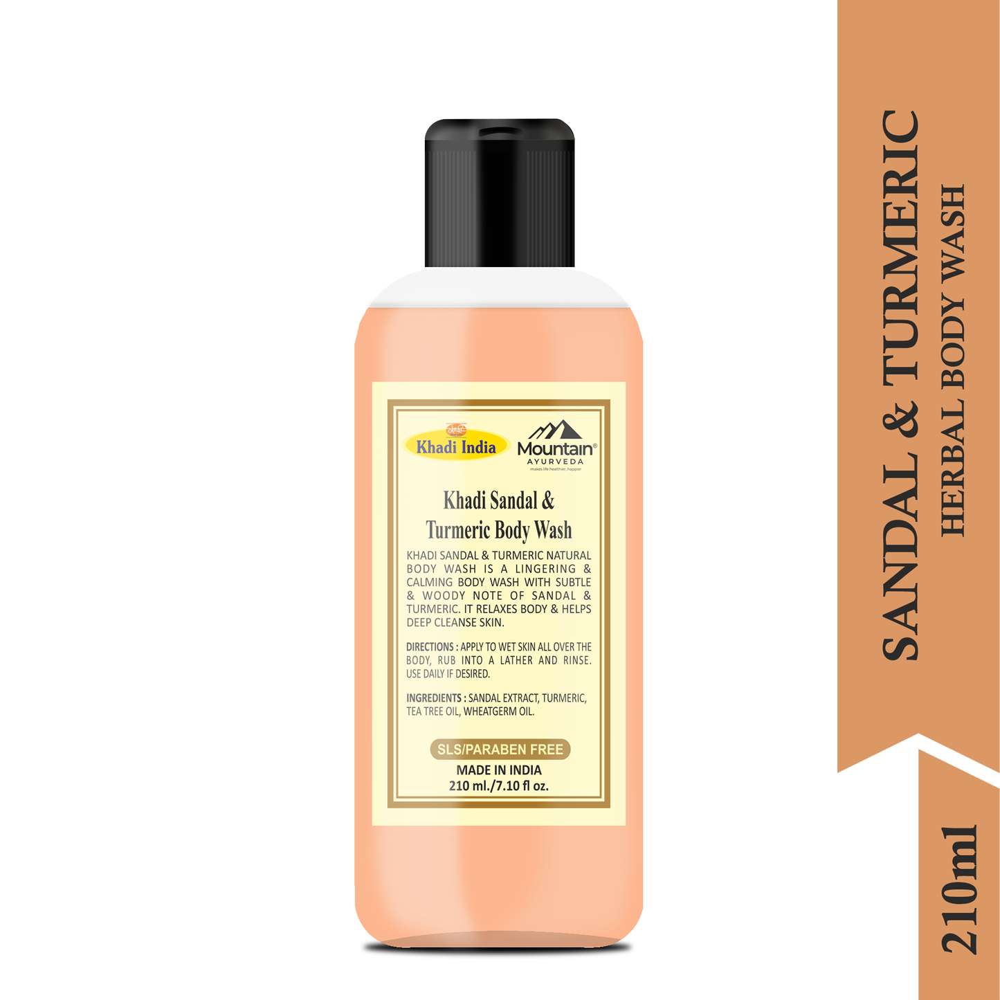 Side view of Khadi Sandal & Turmeric Body Wash with natural ingredients
