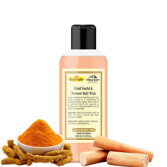 Khadi Sandal & Turmeric Body Wash 210ml – Herbal skin-brightening cleanser