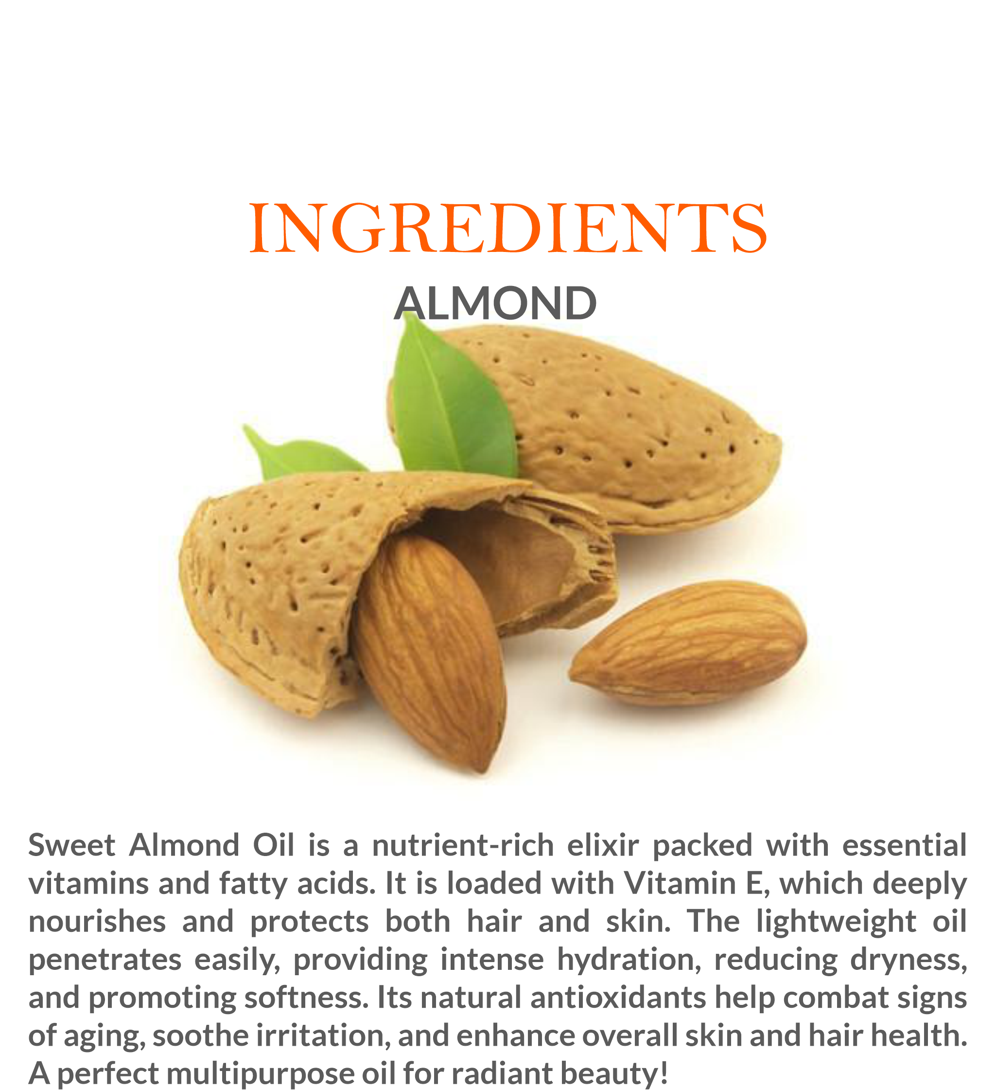 Natural ingredients in Khadi Sweet Almond Oil – Pure almond extract & essential nutrients
