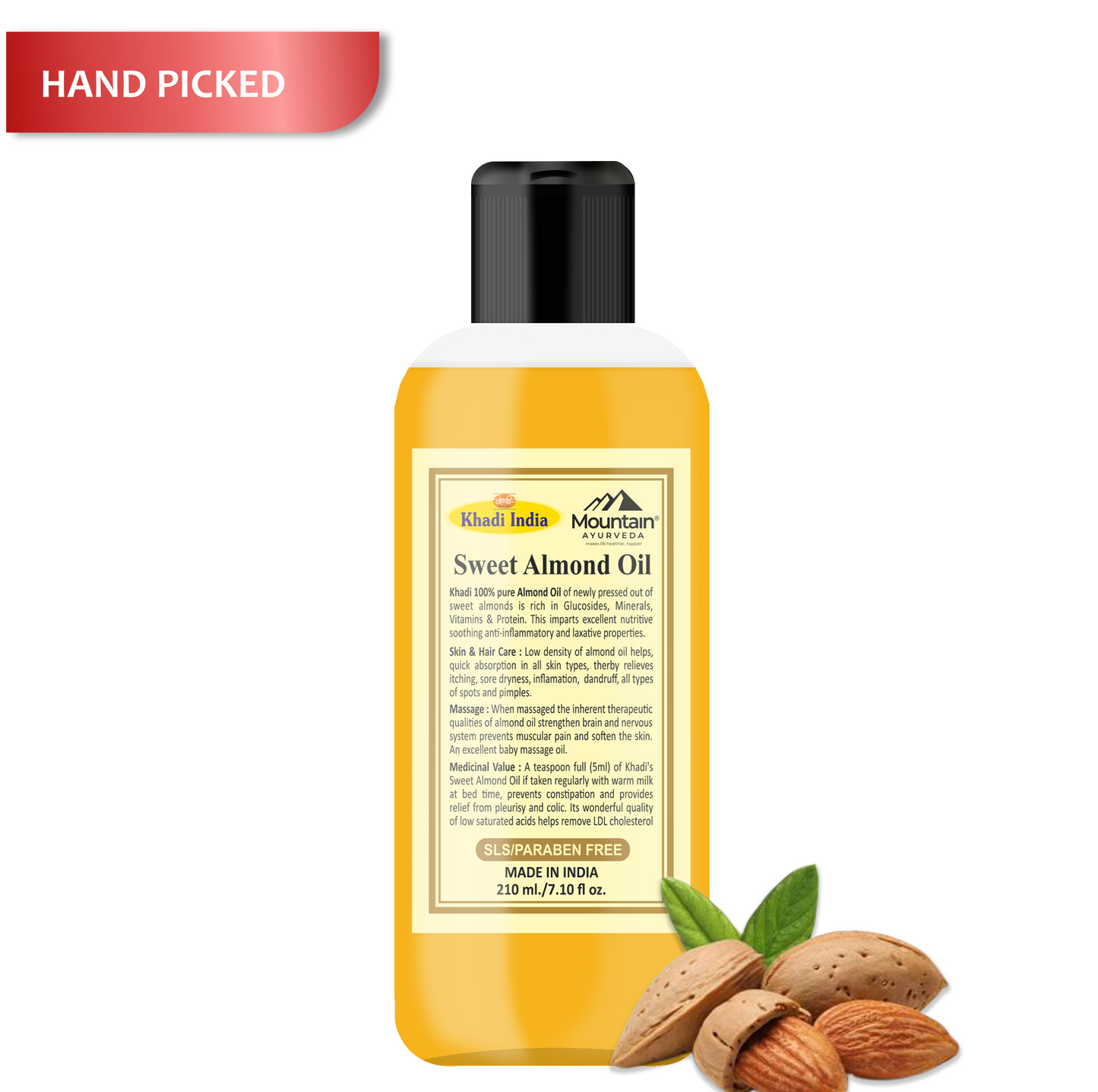 Khadi Sweet Almond Oil 210ml – Cold-pressed pure oil for hair & skin nourishment