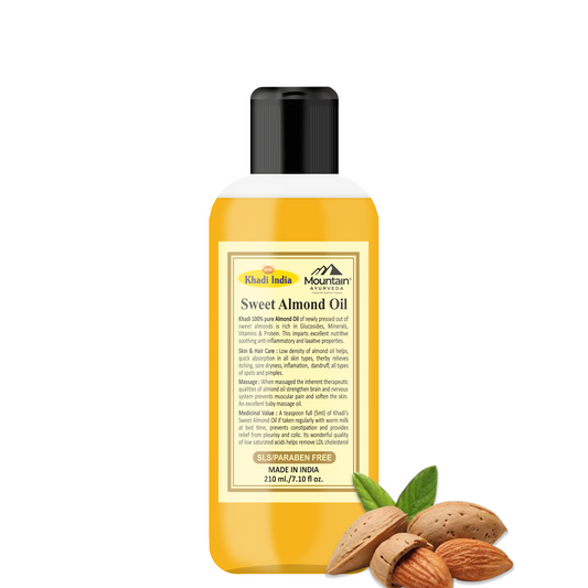 Khadi Sweet Almond Oil 210ml – Cold-pressed pure oil for hair & skin nourishment