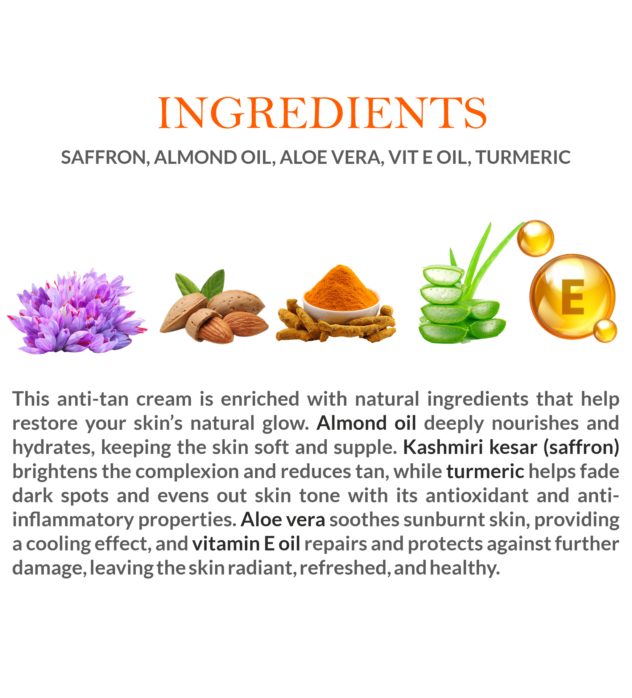 Natural Ingredients in Mountain Ayurveda Anti-Tan Fairness Cream – Almond & Kesar for Skin Glow