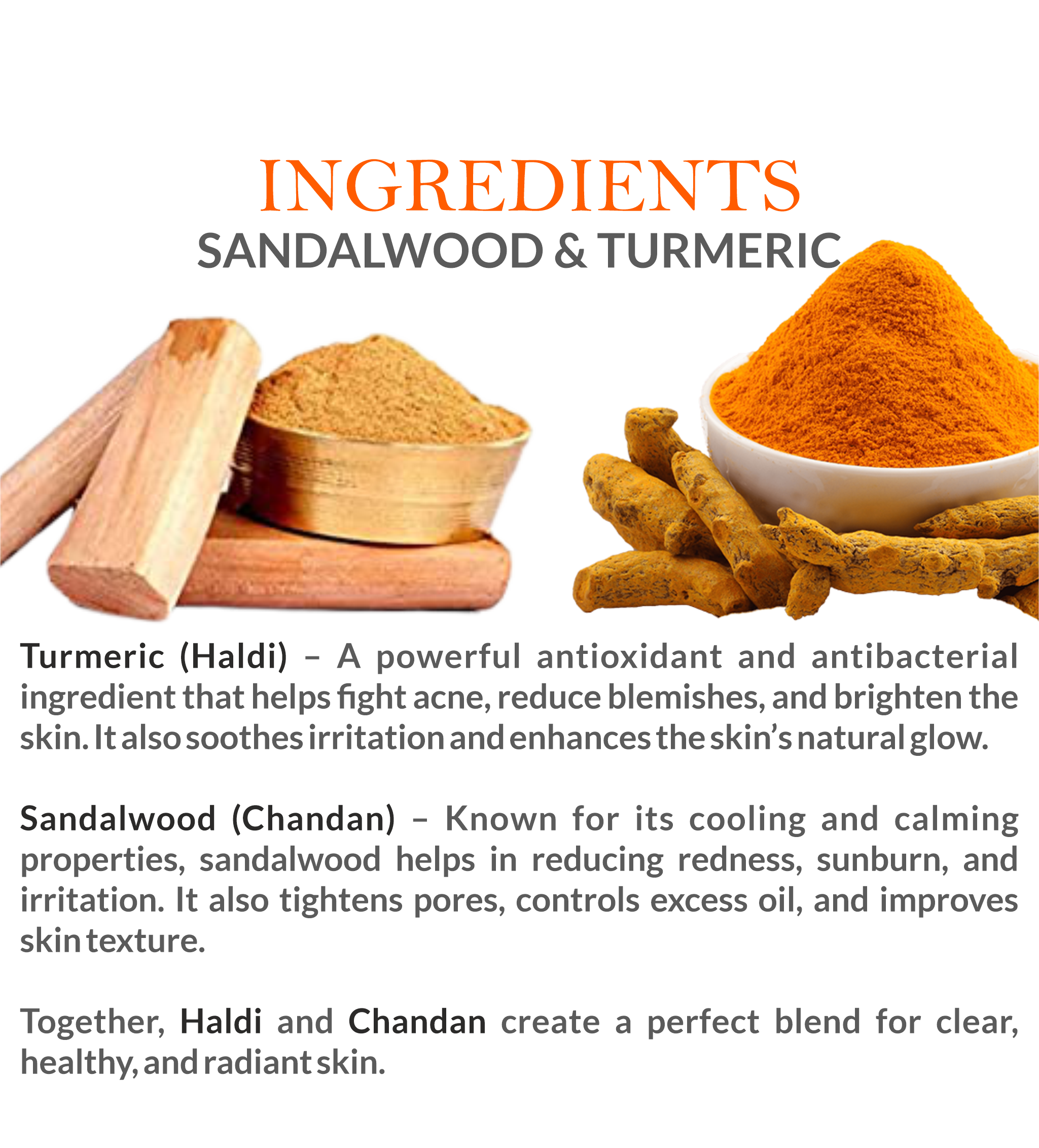 Natural Ingredients in Mountain Ayurveda Haldi Chandan Face Pack – Turmeric, Sandalwood & Multani Mitti
