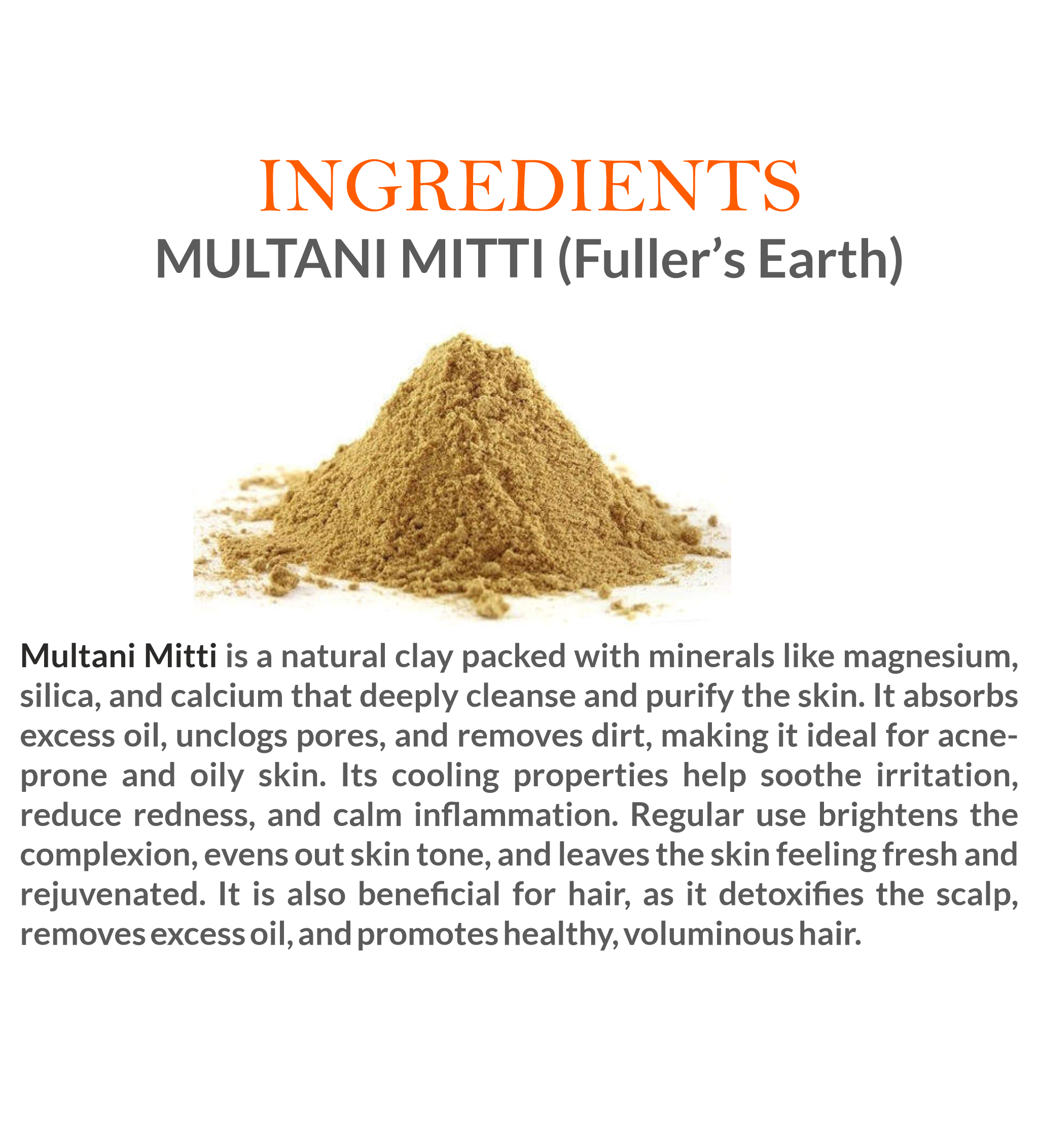 Natural Ingredients in Mountain Ayurveda Multani Mitti – 100% Pure Fuller's Earth