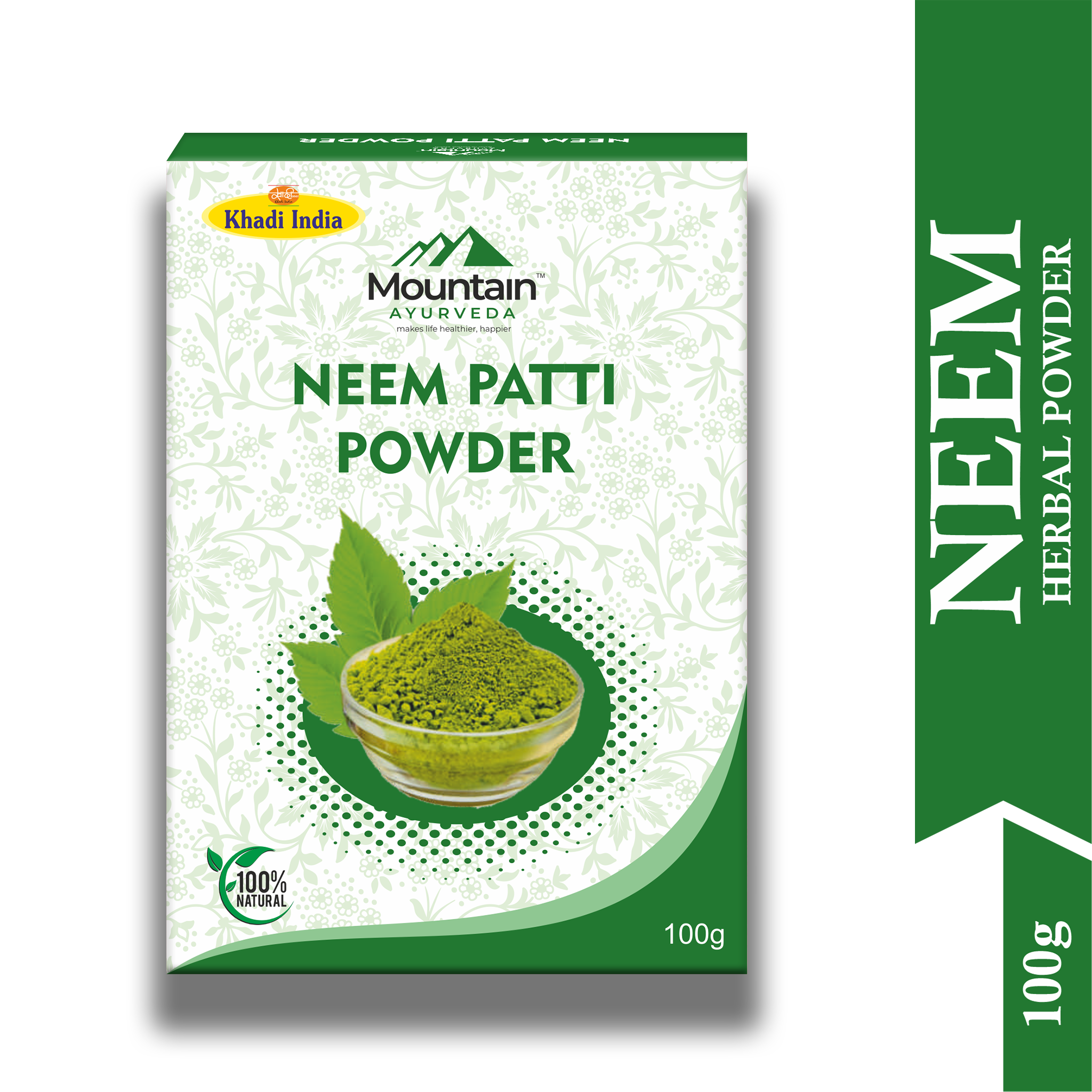 Mountain Ayurveda Neem Patti Powder for Acne, Dandruff & Blood Purification
