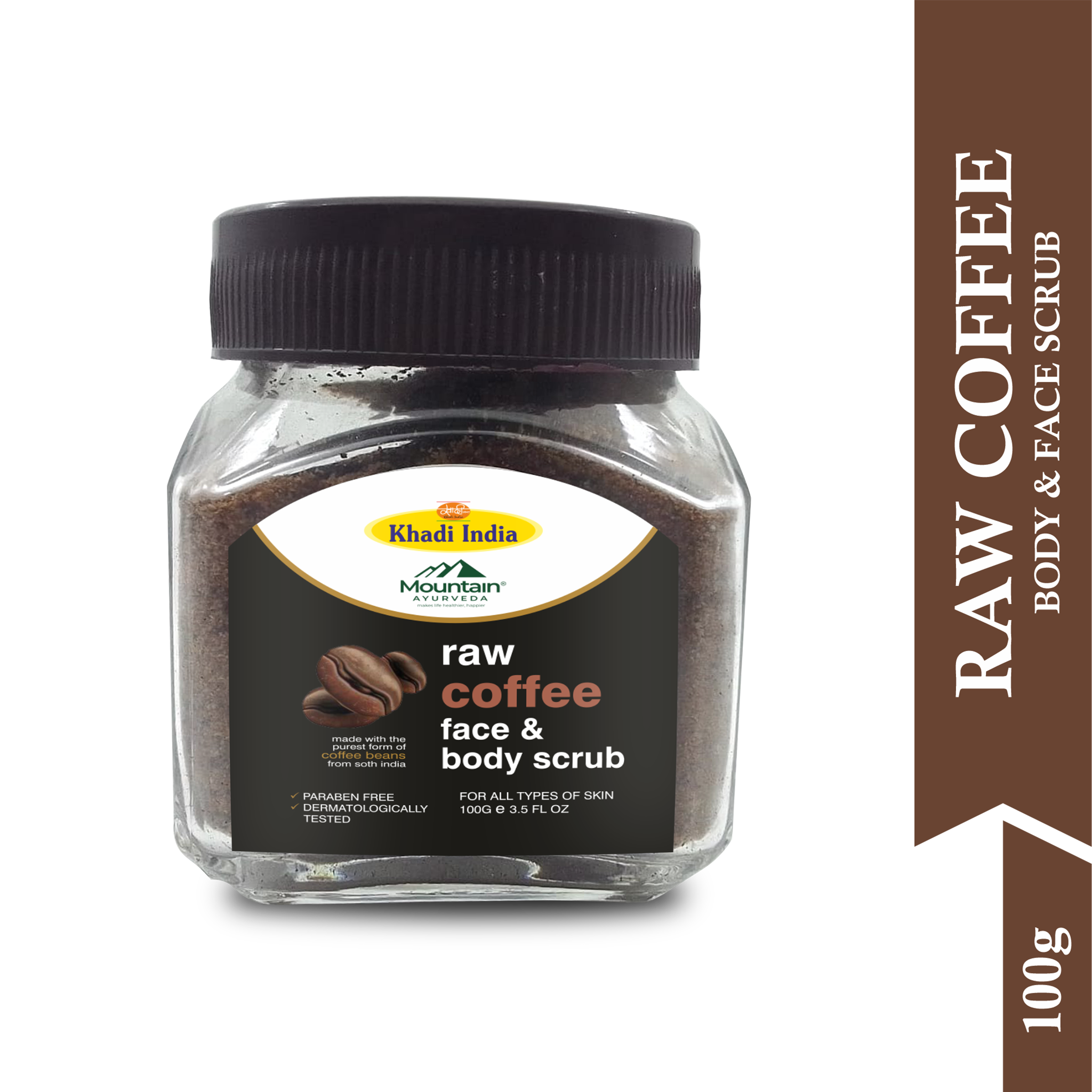 Mountain Ayurveda 100g Raw Coffee Body Scrub – Ayurvedic Exfoliator for Radiant Skin