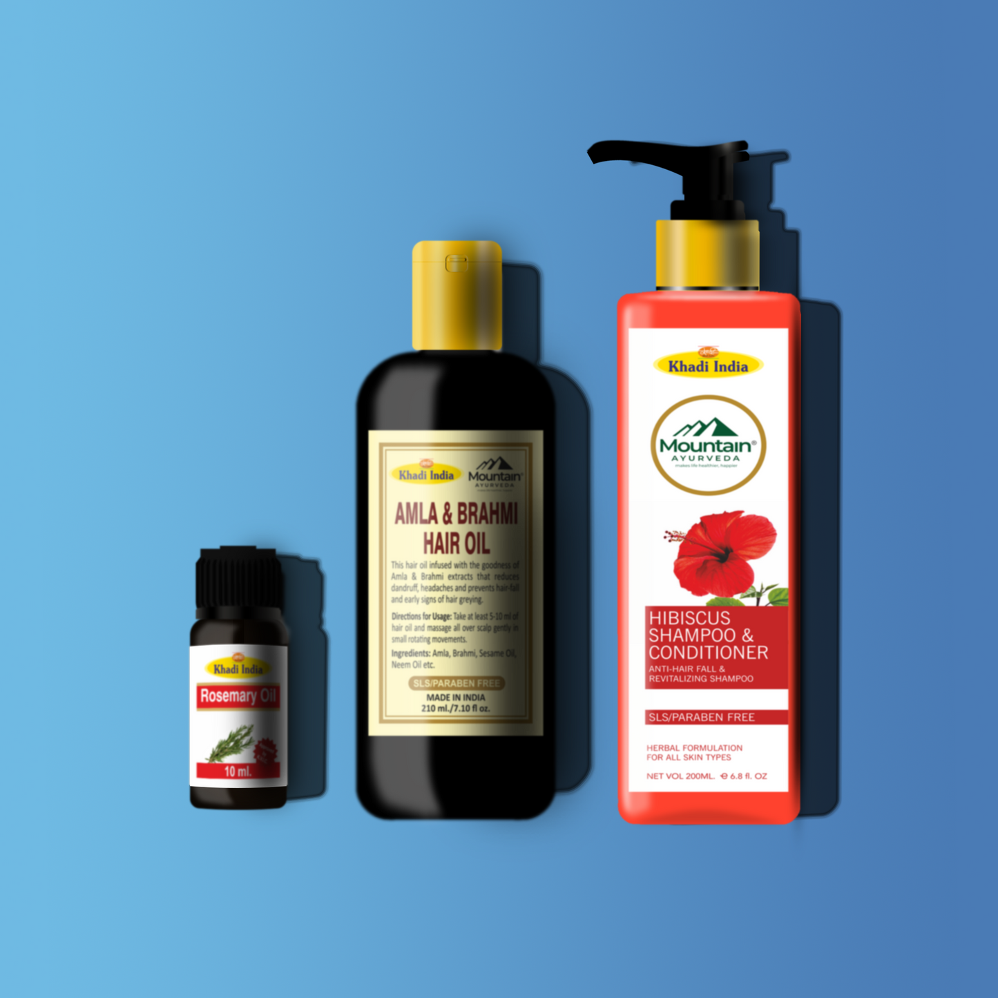 Mountain Ayurveda Root Revival Pack with Rosemary Oil, Amla Brahmi Hair Oil and Hibiscus Shampoo
