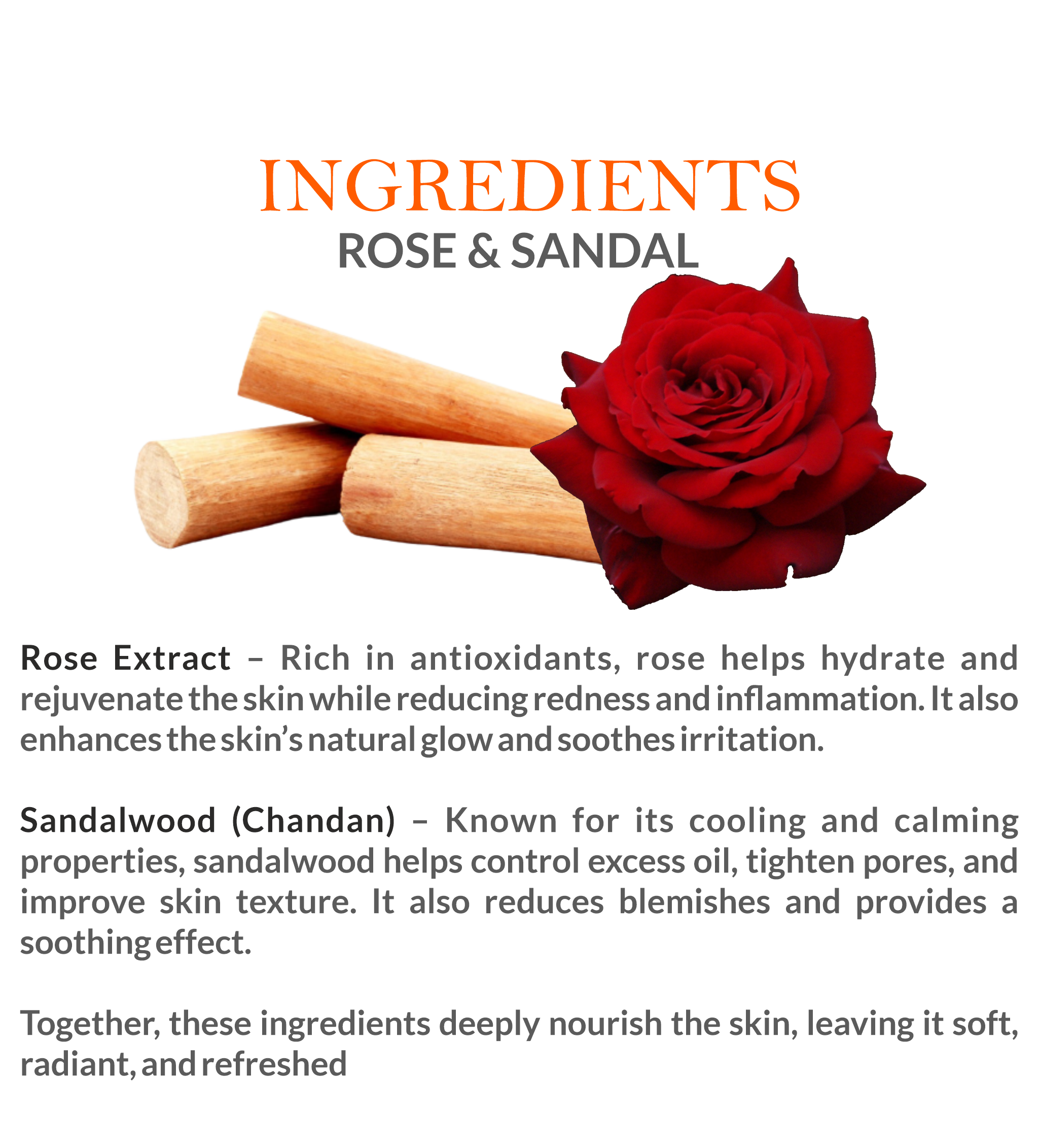 Natural Ingredients in Mountain Ayurveda Rose Sandal Face Pack – Pure Rose Extract & Sandalwood Powder