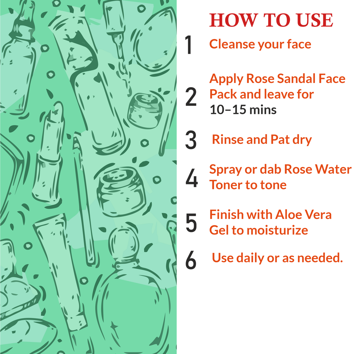 How to use Skin Nirvana Pack – Cleanse, apply face pack, tone with rose water, moisturize with aloe gel