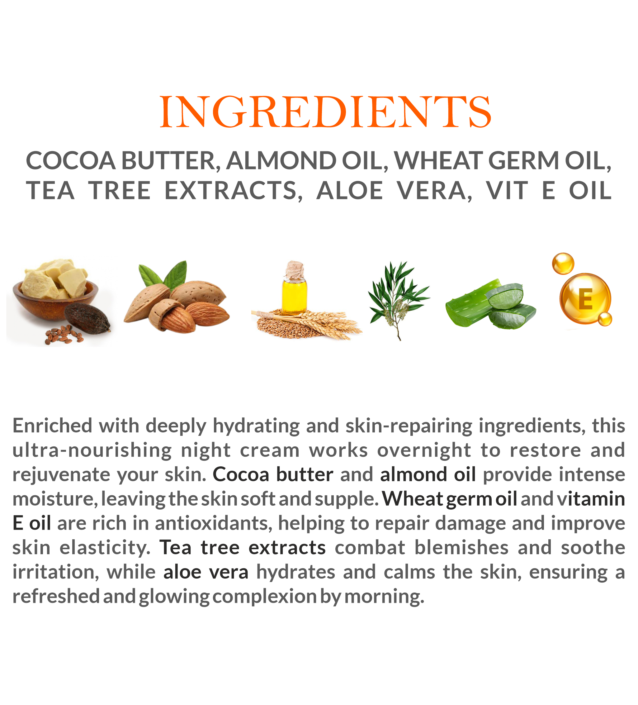 Natural Ingredients in Mountain Ayurveda Ultra Nourishing Night Cream – Cocoa Butter, Almond Oil, Aloe Vera